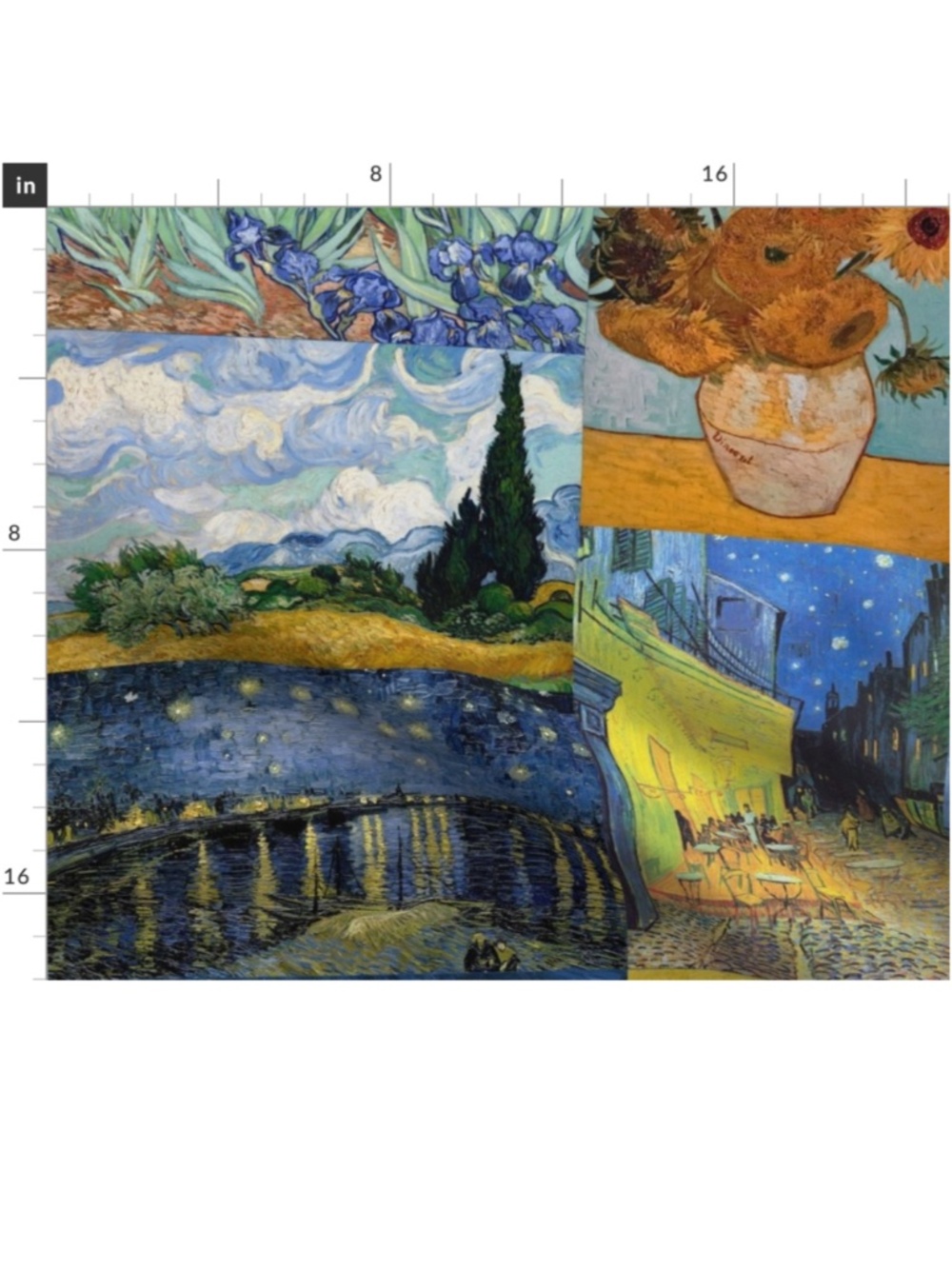 Van Gogh Collage-Starry Night Over the Rhône-Night Cafe-Wheat Fields-Fat Quarter